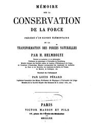 Cover of: Mémoire sur la conservation de la force by Hermann von Helmholtz