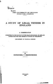 Cover of: A study of legal tender in England .... by Breckinridge, Sophonisba Preston