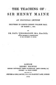 The teaching of Sir Henry Maine by Paul Vinogradoff