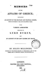 Cover of: Memoirs of the affairs of Greece: containing an account of the military and political events which occurred in 1823 and following years.