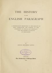 Cover of: The history of the English paragraph.