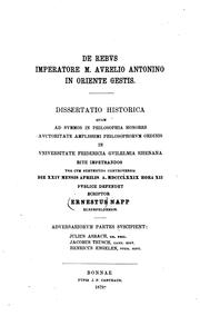 Cover of: De rebvs imperatore M. Avrelio Antonino in Oriente gestis ...