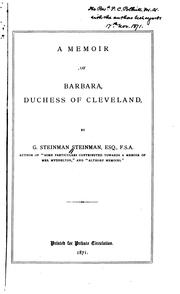 Cover of: A memoir of Barbara, duchess of Cleveland by G. Steinman Steinman
