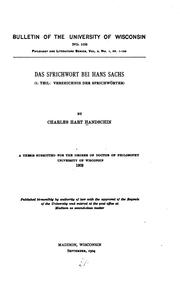 Cover of: Das sprichwort bei Hans Sachs.: (1.teil: Verzeichnis der Sprichwörter)