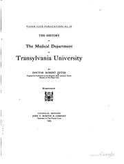 Cover of: The history of the Medical department of Transylvania University