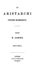 Cover of: De Aristarchi studiis homericis.
