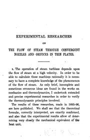 Cover of: Experimental researches on the flow of steam through nozzles and orifices by Auguste Rateau