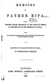 Cover of: Memoirs of Father Ripa by Matteo Ripa, Matteo Ripa