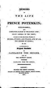 Cover of: Memoirs of the life of Prince Potemkin ... by Jeanne Éleonore de Cérenville