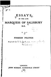 Cover of: Essays by the late Marquess of Salisbury. by Salisbury, Robert Cecil marquess of