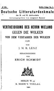 Cover of: Vertheidigung des Herrn Wieland gegen die Wolken: von dem Verfasser der Wolken (1776).