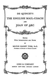 Cover of: De Quincey's The English mail-coach and Joan of Arc by Thomas De Quincey