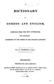 Cover of: A dictionary of Oordoo and English by Joseph T. Thompson