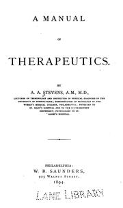 Cover of: A manual of therapeutics