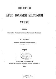 Cover of: De epico apud Joannem Miltonium versu.