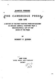 Cover of: The Cambridge Press, 1638-1692 by Roden, Robert F.