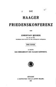 Cover of: Die Haager friedenskonferenz by Christian Meurer