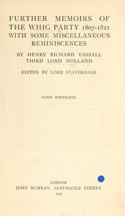 Cover of Further memoirs of the Whig party
