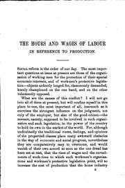 Cover of: Hours and wages in relation to production: by Lujo Brentano ; translated by Mrs. William Arnold