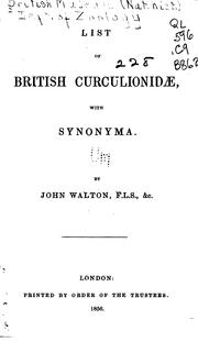 Cover of: List of British Curculionidæ, with synonyma