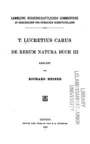 Cover of: T. Lucretius Carus De rerum natura buch III by Titus Lucretius Carus