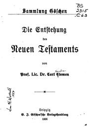 Cover of: Die entstehung des Neuen Testaments by Carl Clemen