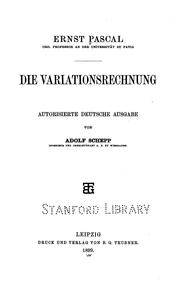 Cover of: Die variationsrechnung. by Ernesto Pascal