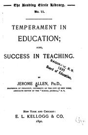 Cover of: Temperament in education by Jerome Allen
