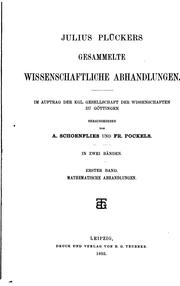 Cover of: Julius Plückers gesammelte wissenschaftliche Abhandlungen by Julius Plücker