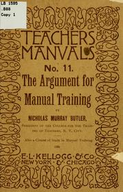 Cover of: The argument for manual training.