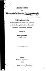 Cover of: Grundgedanken zur Wissenschaftlehre der Psychopathologie ...