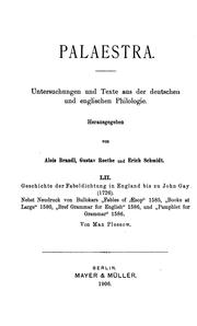 Cover of: Geschichte der fabeldichtung in England bis zu John Gay (1726).