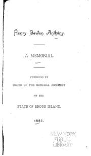 Cover of: Henry Bowen Anthony: a memorial