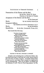 Cover of: Proceedings and addresses at the inauguration of Jacob Gould Schurman, LL.D. to the presidency of Cornell university: November 11, 1892.