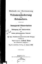 Cover of: Methode zur Bestimmung der Volumenänderung beim Schmelzen ... by Alfred Hess