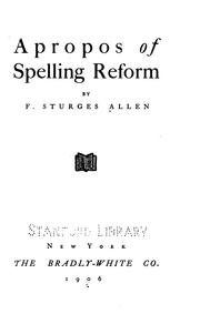 Cover of: Apropos of spelling reform