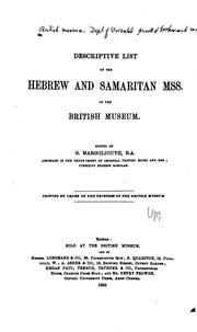 Cover of: Descriptive list of the Hebrew and Samaritan mss. in the British museum.