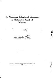 Cover of: The Mecklenburg Declaration of Independence as mentioned in records of Wachovia. by Adelaide L. Fries
