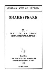 Cover of: Shakespeare by Sir Walter Alexander Raleigh