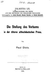 Cover of: Die Stellung des Verbums in der älteren althoch-deutschen Prosa.