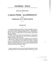 Sur les fonctions á caractère algébrique dans le voisinage d'un point donné by Gustave Dumas