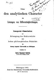 Cover of: Ueber den analytischen Character der Lösungen von Differentialgleichungen.