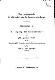 Cover of: Eine polynomische Verallgemeinerung der Fermatschen Satzes ... by Richard Sauer