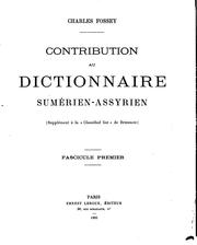 Cover of: Contribution au dictionnaire sumérien-assyrien