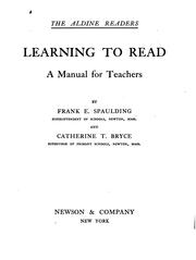 Cover of: Learning to read: a manual for teachers