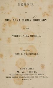 Cover of: Memoir of Mrs. Anna Maria Morrison, of the North India mission