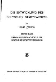 Cover of: Die Entwicklung des deutschen Städtewesens