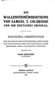 Die Wallensteinübersetzung von Samuel T. Coleridge und ihr deutsches Original by Hans Friedrich Georg Roscher