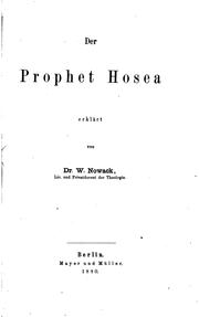 Der prophet Hosea by Wilhelm Nowack