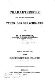 Cover of: Charakteristik der hauptsächlichsten Typen des Sprachbaues. by Steinthal, Heymann